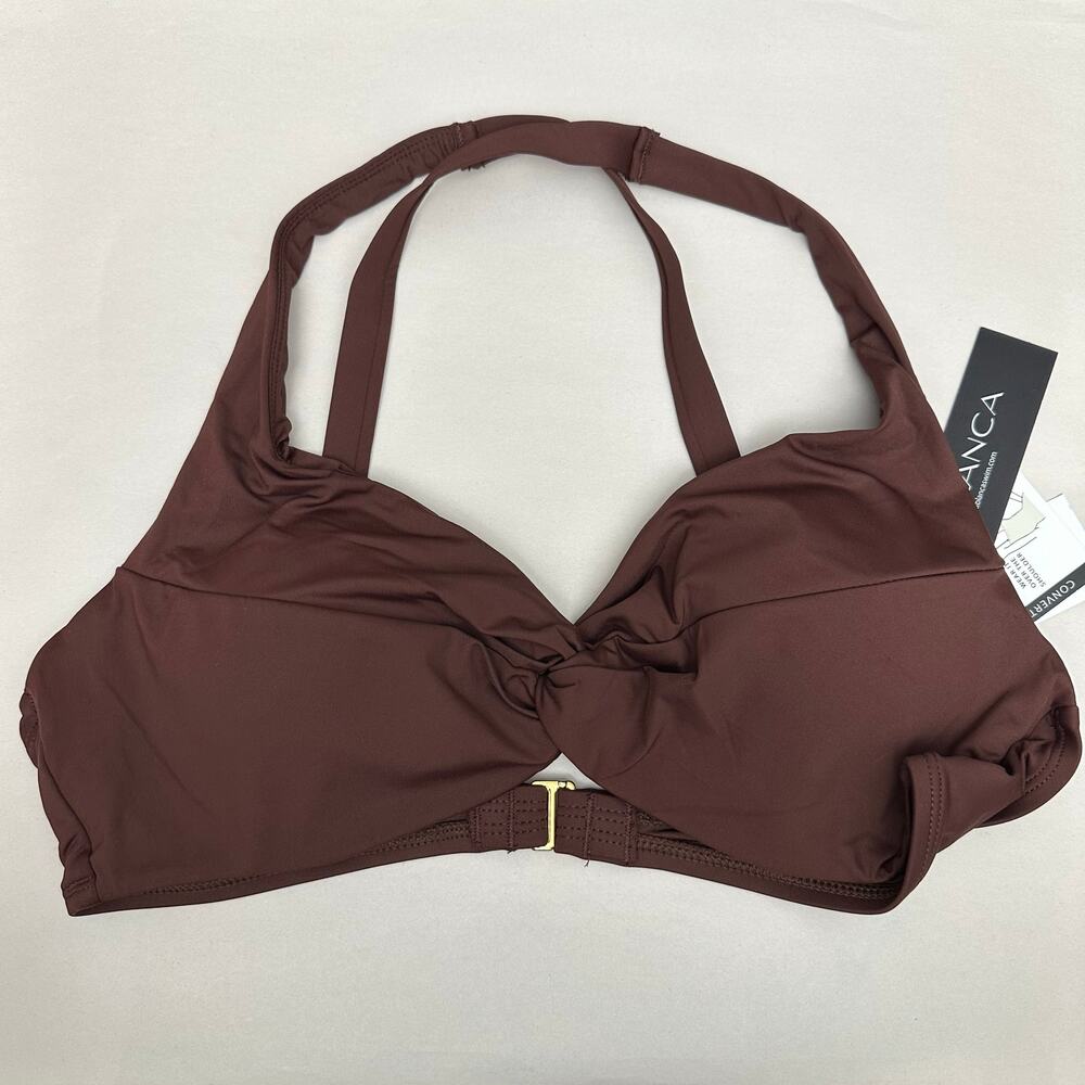 La Blanca Java Brown Twist Front Convertible Underwire Swim Bikini Top Size 12